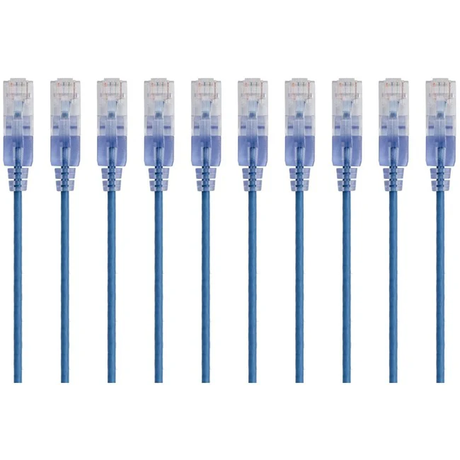 Monoprice 10-Pack, SlimRun Cat6A Ethernet Network Patch Cable, 1ft Blue