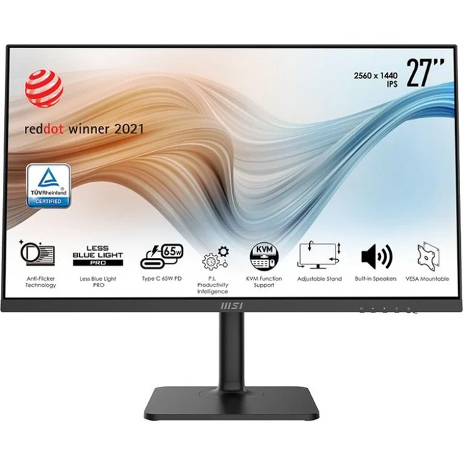MSI Modern MD272QP 27" Class WQHD LCD Monitor - 16:9 - 27" Viewable - In-plane Switching (IPS) Technology - 2560 x 1440 - 16.7 Million Colors - 250 Nit - 5 ms - 75 Hz Refresh Rate - HDMI - DisplayPort - KVM Switch, USB Hub