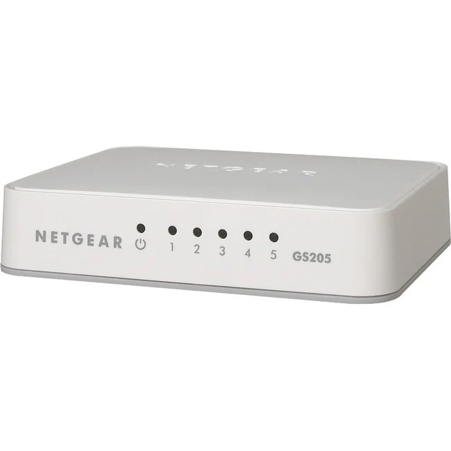 NETGEAR 5-Port Gigabit Unmanaged Switch, GS205 - 5 Ports - Gigabit Ethernet - 1000Base-T - 2 Layer Supported - Twisted Pair - Wall Mountable, Desktop - 3 Year Limited Warranty