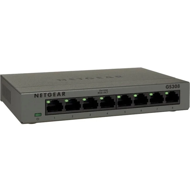 Netgear GS308 Ethernet Switch - 8 Ports - 10/100/1000Base-T - 2 Layer Supported - Desktop
