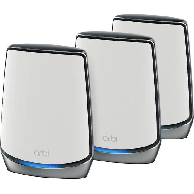 Netgear Orbi RBK853 Wi-Fi 6 IEEE 802.11 a/b/g/n/ac/ax  Wireless Router - Tri Band - 2.40 GHz ISM Band - 5 GHz UNII Band - 8 x Antenna(8 x Internal) - 768 MB/s Wireless Speed - 4 x Network Port - 1 x Broadband Port - 2.5 Gigabit Ethernet