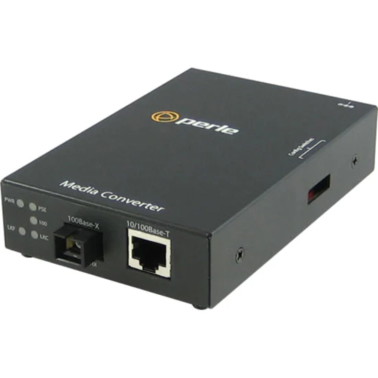 Perle S-110PP-S1SC20D Media Converter - 1x PoE+ (RJ-45) Ports - 1 x SC Ports - 10/100Base-TX, 100Base-BX-D - 12.43 Mile - Rail-mountable, Rack-mountable, Wall Mountable