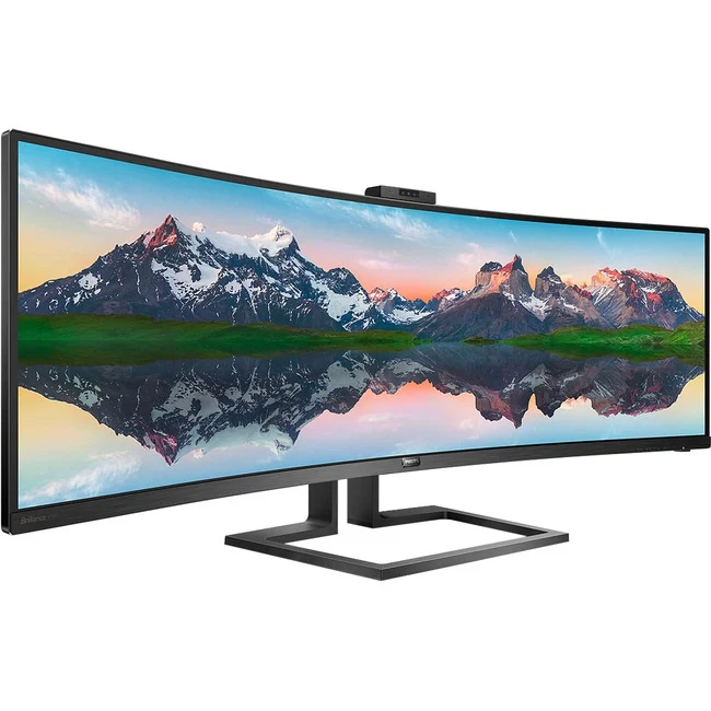 Philips Brilliance 499P9H 49" Class Webcam Dual Quad HD (DQHD) Curved Screen LCD Monitor - 32:9 - Textured Black - 48.8" Viewable - Vertical Alignment (VA) - WLED Backlight - 5120 x 1440 - 16.7 Million Colors - Adaptive Sync (DisplayPort/HDMI) - 450 Nit -