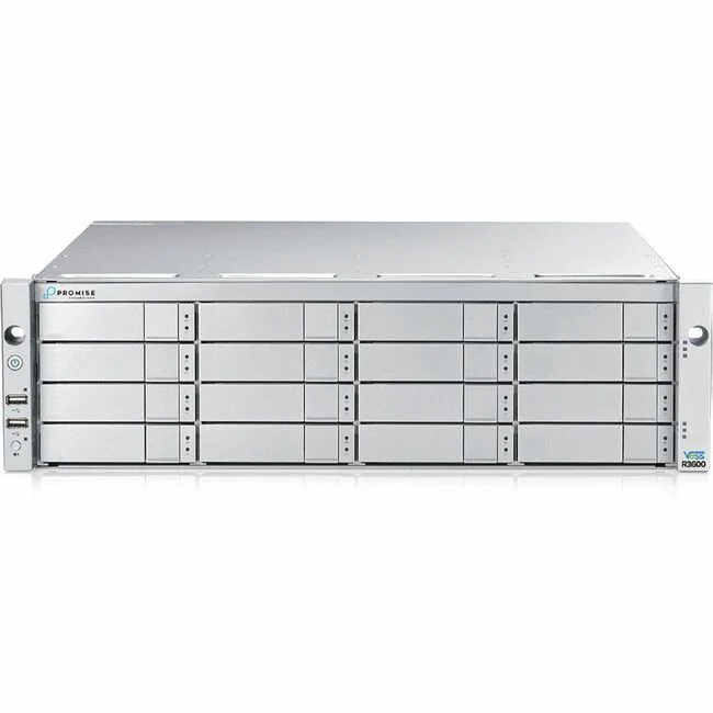 Promise Vess R3600iD SAN/NAS Storage System - 16 x HDD Supported - 2 x HDD Installed - 12 TB Installed HDD Capacity - 16 x SSD Supported - 0 x SSD Installed - 16 GB RAM - 1 x 12Gb/s SAS, Serial ATA/600 Controller - RAID Supported - 0, 1, 5, 6, 10, 50, 60