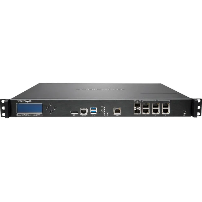 SonicWall 7210 Network Security/Firewall Appliance - 6 Port - 10GBase-X, 1000Base-T - 10 Gigabit Ethernet - AES (128-bit), AES (256-bit), 3DES, RC4, SHA-256 - 6 x RJ-45 - 2 Total Expansion Slots - 1U - Rack-mountable - TAA Compliant