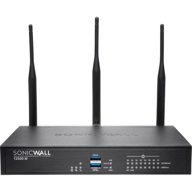 SonicWall TZ500 Network Security/Firewall Appliance - 8 Port - 10/100/1000Base-T - Gigabit Ethernet - Wireless LAN IEEE 802.11ac - DES, 3DES, MD5, SHA-1, AES (128-bit), AES (192-bit), AES (256-bit), WEP, WPA, WPA2 - 8 x RJ-45 - Desktop - TAA Compliant