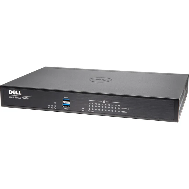 SonicWall TZ600 Network Security/Firewall Appliance - 10 Port - 10/100/1000Base-T - Gigabit Ethernet - Wireless LAN IEEE 802.11ac - DES, 3DES, MD5, SHA-1, AES (256-bit), AES (192-bit), AES (128-bit) - 10 x RJ-45 - 1 Total Expansion Slots - Desktop