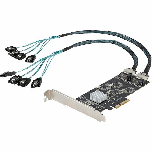 StarTech.com 8 Port SATA PCIe Card, PCI Express 6Gbps SATA Expansion Card with 4 Controllers, PCI-e x4 Gen 2 to SATA III Adapter Card - SATA III 6Gbps PCIe x4 Gen 2 card - PCIe SATA expansion card has 2x Mini-SAS ports with Mini-SAS to 4x SATA adapter cab