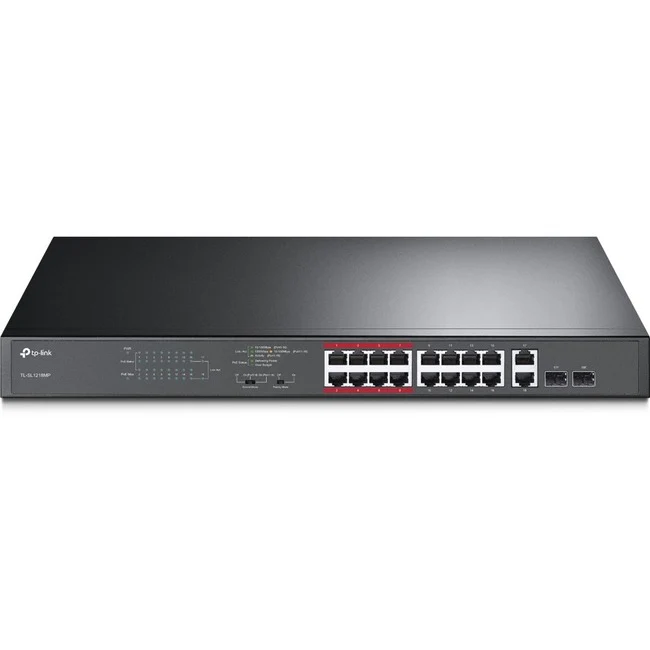 TP-Link TL-SL1218MP - 16 Port 10/100Mbps Fast Ethernet PoE Switch - 16 PoE+ Ports @194W, w/ 2 Uplink Gigabit Ports + 2 Combo SFP Slots - Extend Mode - Priority Mode
