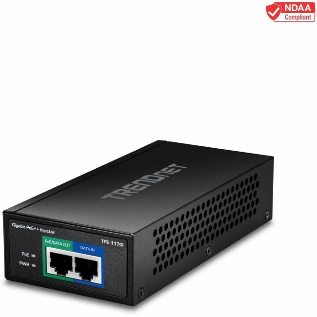 TRENDnet Gigabit Ultra PoE+ Injector, Supplies PoE (15.4W), PoE+(30W) Or Ultra PoE(60W), Network A PoE Device Up To 100m(328 ft), Supports IEEE 802.3af,802.at,Ultra PoE, Plug & Play, Black, TPE-117GI - Gigabit Ultra PoE+ Injector