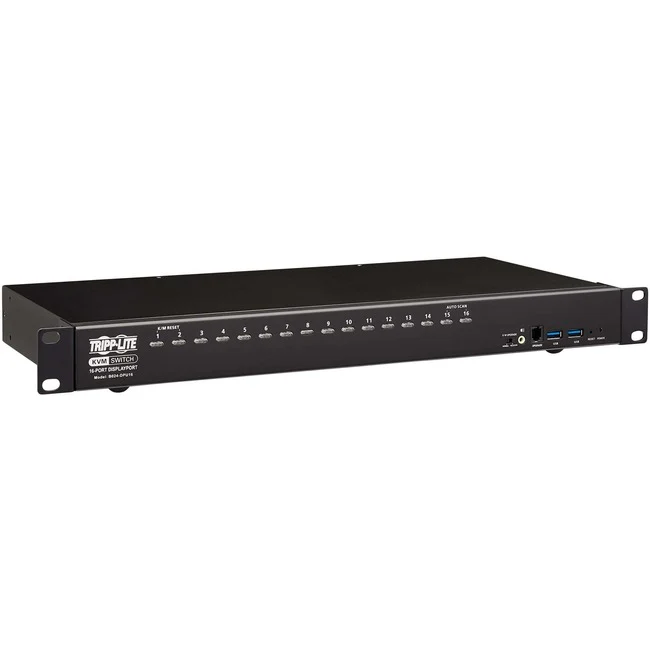 Tripp Lite by Eaton 16-Port DisplayPort/USB KVM Switch with Audio/Video and USB Peripheral Sharing 4K 60 Hz 1U Rack-Mount - 16 Computer(s) - 4096 x 2160 - 50 Hz, 60 Hz - 18 x USB - Rack-mountable, Desktop - 16 x DisplayPort - 1U