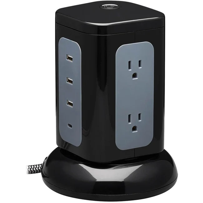 Tripp Lite by Eaton 6-Outlet Surge Protector Tower 3x USB-A 1x USB-C 8 ft. Cord 5-15P Plug 1800 Joules Black - 6 x NEMA 5-15R, 4 x USB - 1800 VA - 1800 J - 120 V AC Input