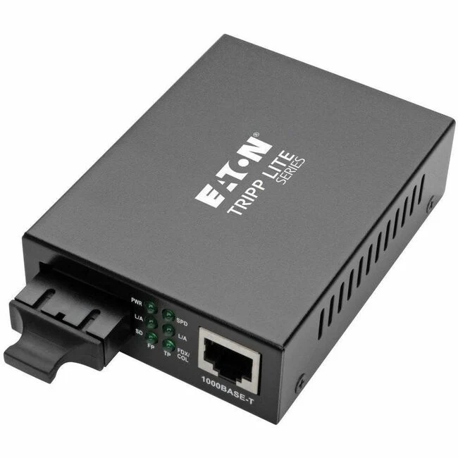 Tripp Lite by Eaton Gigabit Multimode Fiber to Ethernet Media Converter, 10/100/1000 SC, International Power Supply, 1310 nm, 2,000 m (6,561 ft.) - 1 x Network (RJ-45) - 1 x SC Ports - DuplexSC Port - Multi-mode - Gigabit Ethernet - 10/100/1000Base-T - 1.