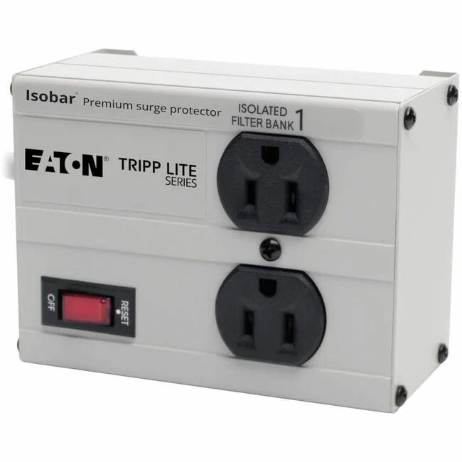 Tripp Lite by Eaton Isobar 2-Outlet Surge Protector, 6 ft. Cord with Right-Angle Plug, 1410 Joules, Metal Housing - 2 x NEMA 5-15R - 1410 J - 125 V AC Input