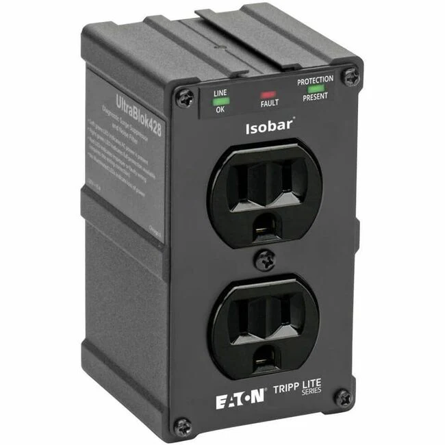 Tripp Lite by Eaton Isobar 2-Outlet Surge Protector Direct Plug-In 1410 Joules Diagnostic LEDs Black Metal Housing - Receptacles: 2 x NEMA 5-15R - 1410J