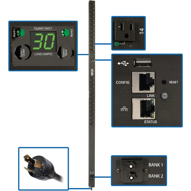 Tripp Lite by Eaton PDU 2.9kW Single-Phase Monitored Per-Outlet PDU - LX Platform 24 5-15/20R Outlets (120V) L5-30P Input 0U TAA - Monitored - NEMA L5-30P - 24 x NEMA 5-15/20R - 120 V AC - Network (RJ-45) - 0U - Vertical - Rack-mountable - TAA Compliant