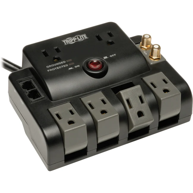 Tripp Lite by Eaton Protect It! Surge Protector with 6 Outlets (2-fixed 4-rotatable) 6 ft. (1.83 m) Cord 1440 Joules Tel/Modem/Coax Protection - 6 x NEMA 5-15R - 1440 J - 120 V AC Input
