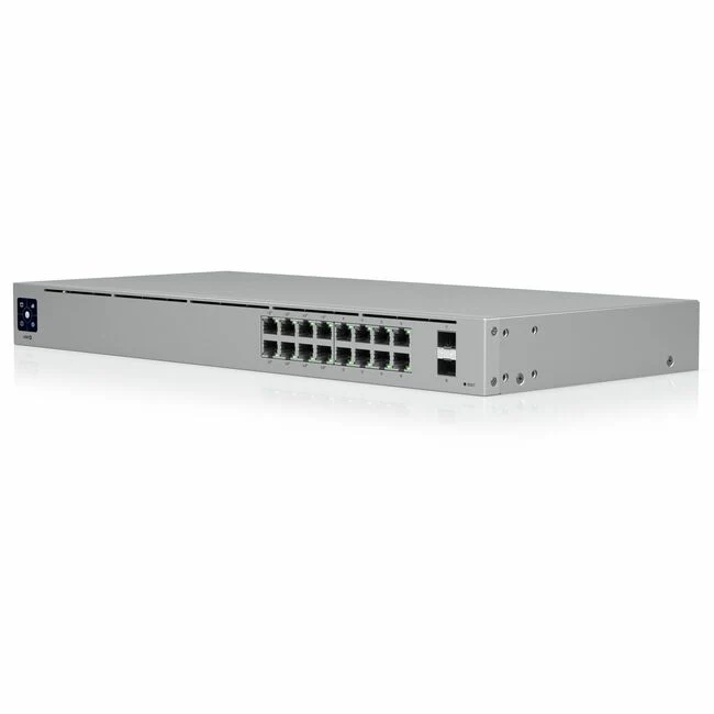 Ubiquiti UniFi 16-Port PoE Switch - 16 Ports - Manageable - 2 Layer Supported - Modular - 2 SFP Slots - Twisted Pair, Optical Fiber - 1U High - Rack-mountable, Desktop - 1 Year Limited Warranty
