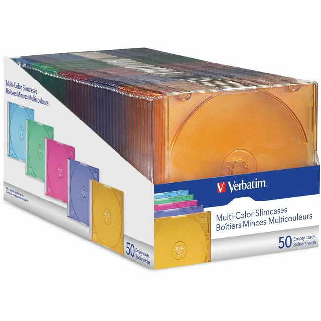 Verbatim CD/DVD Color Slim Cases, Assorted - 50pk