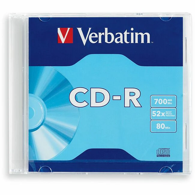 Verbatim CD-R 700MB 52X with Branded Surface - 1pk Slim Case - 1.33 Hour Maximum Recording Time