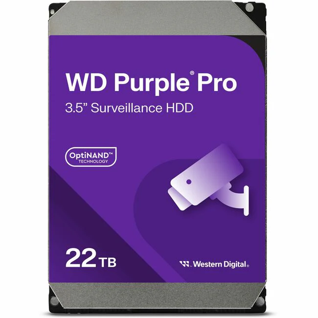 WD Purple Pro WD221PURP 22 TB Hard Drive - 3.5" Internal - SATA (SATA/600) - Conventional Magnetic Recording (CMR) Method - Server, Video Surveillance System, Storage System Device Supported - 7200rpm - 5 Year Warranty