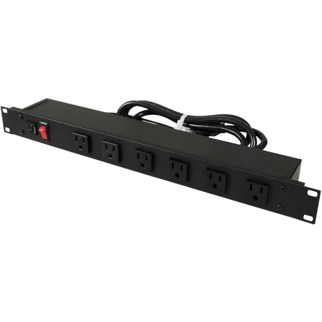 Wiremold Rack Mount 120V/15A/6 Front 90 Degree O/L /Lighted Switch/6' Cord - Basic - NEMA 5-15R - 6 x AC Power - 120 V - Rack-mountable - TAA Compliant